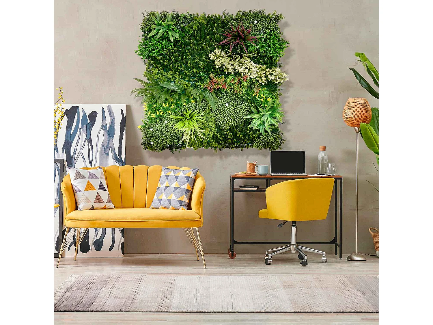 Gaia - Décoration de mur vert artificiel, panneau 100x100 cm