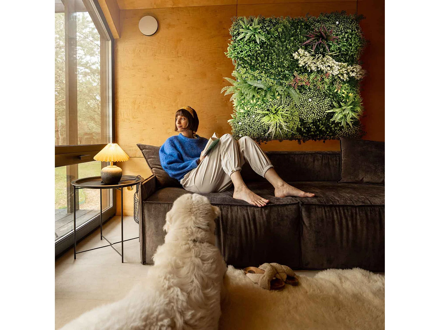 Gaia - Décoration de mur vert artificiel, panneau 100x100 cm