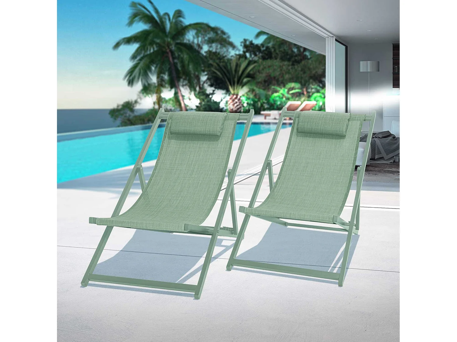 Mezzaluna - Set di 2 sdraio in alluminio e textilene, colore verde