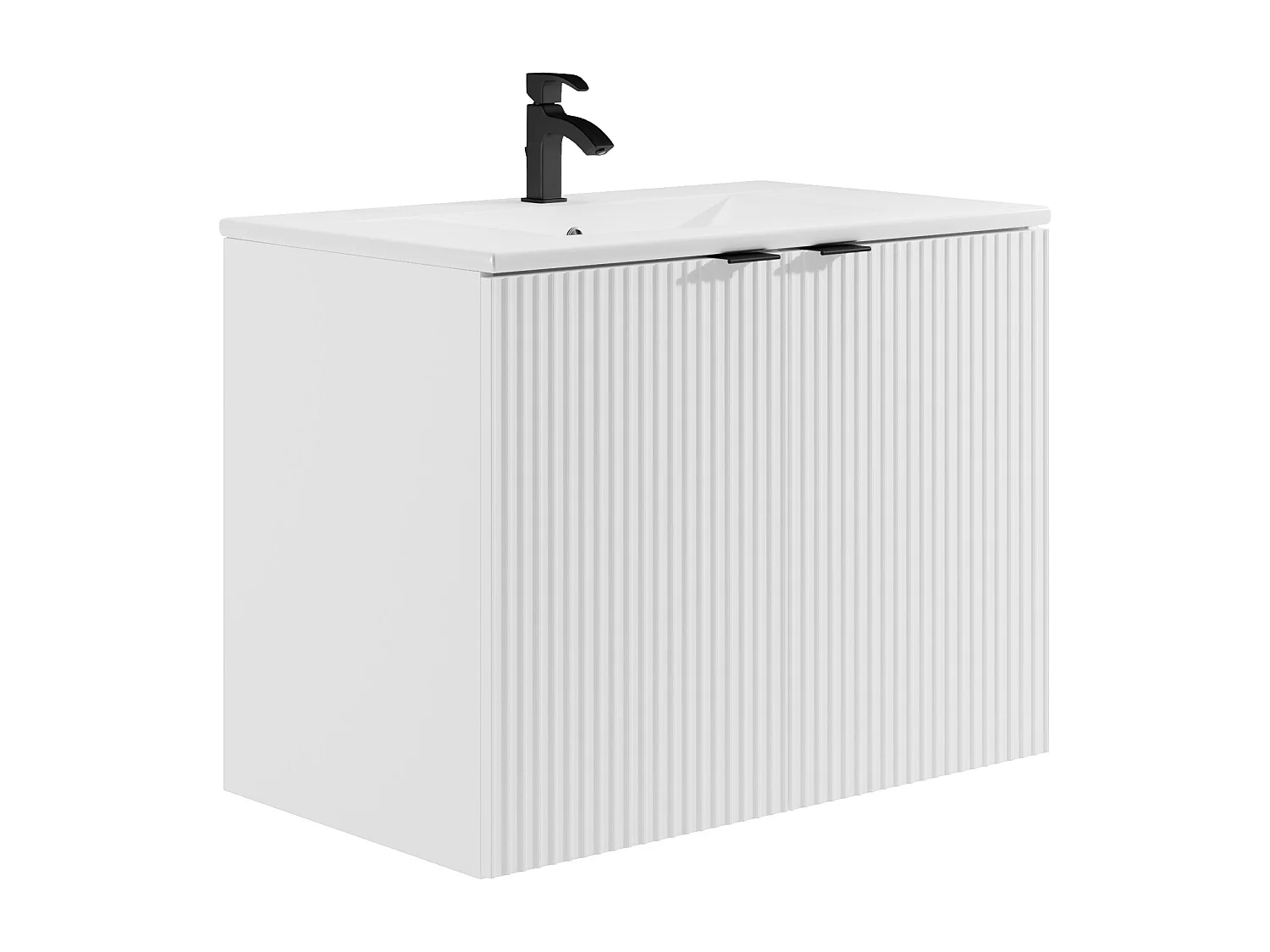 Móvel de casa de banho suspenso estriado com lavatório de encastrar branco 80 cm - PARMIZA