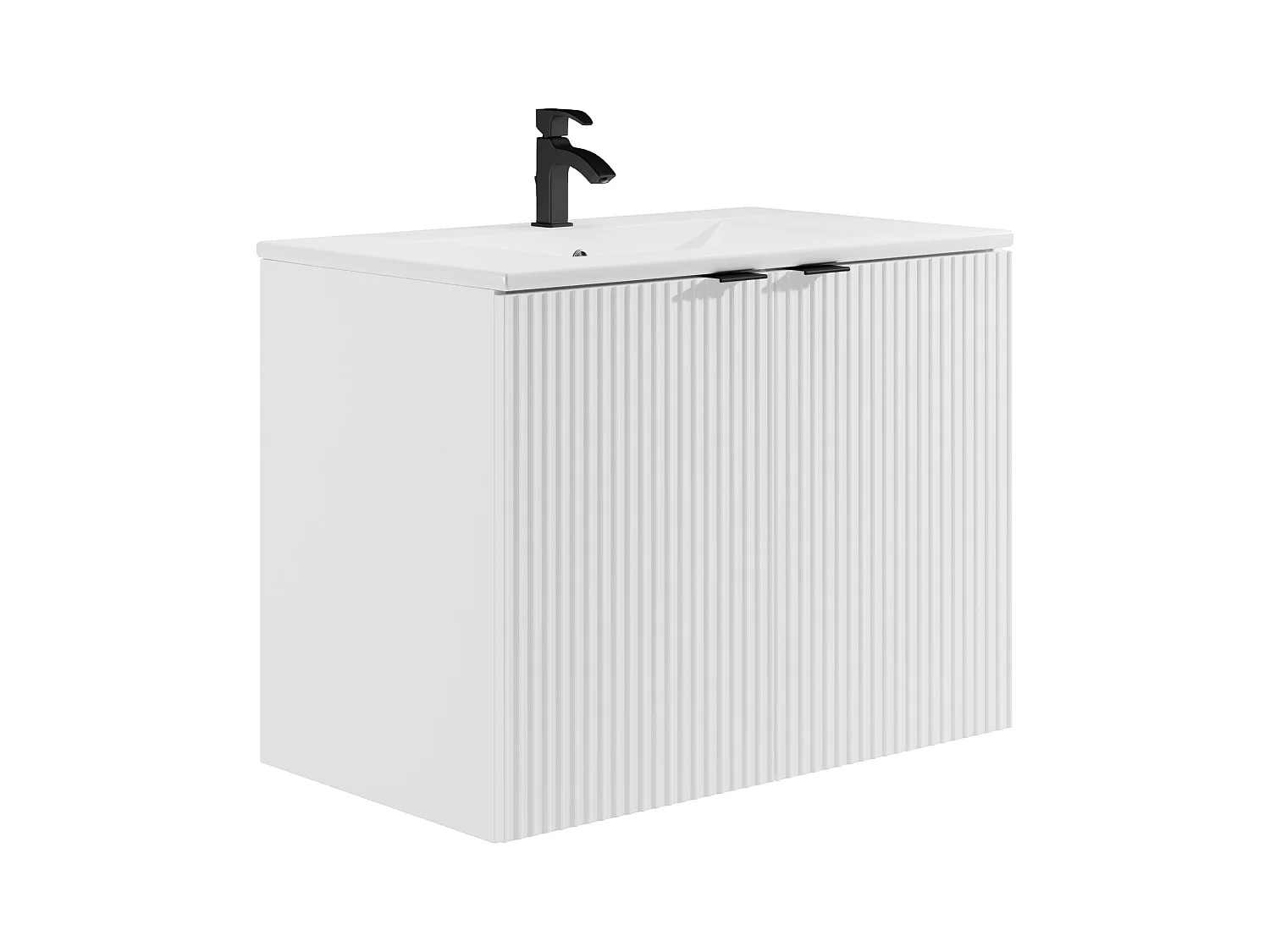 Waschbeckenunterschrank hängend mit Einbauwaschbecken - Streifenoptik - Weiß - 80 cm - PARMIZA