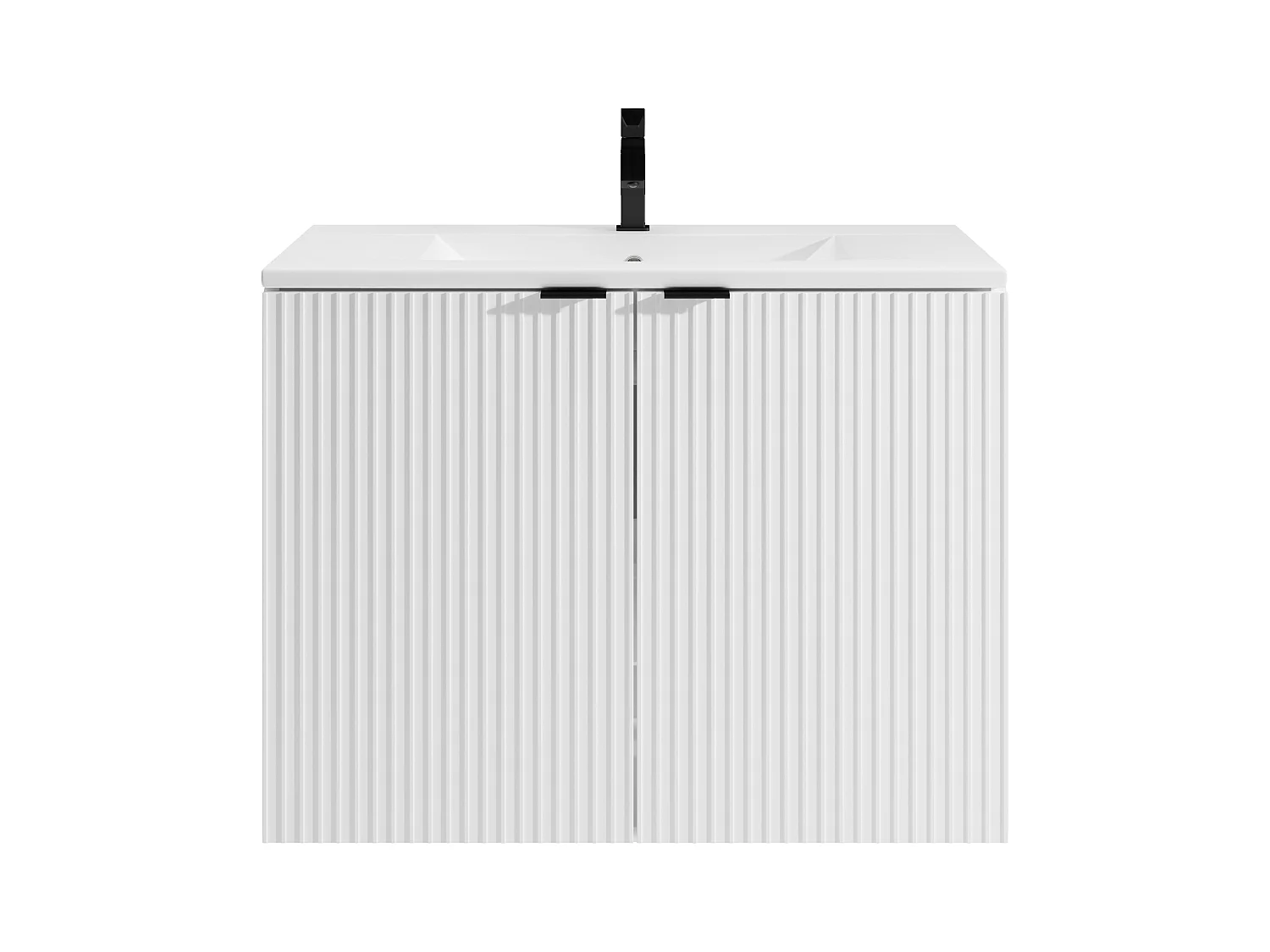 Waschbeckenunterschrank hängend mit Einbauwaschbecken - Streifenoptik - Weiß - 80 cm - PARMIZA