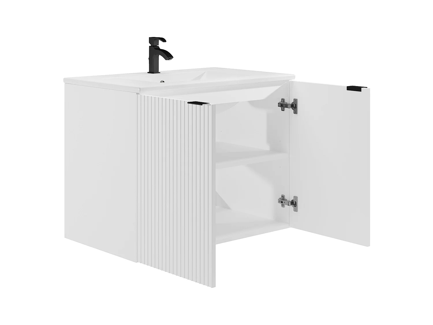 Waschbeckenunterschrank hängend mit Einbauwaschbecken - Streifenoptik - Weiß - 80 cm - PARMIZA