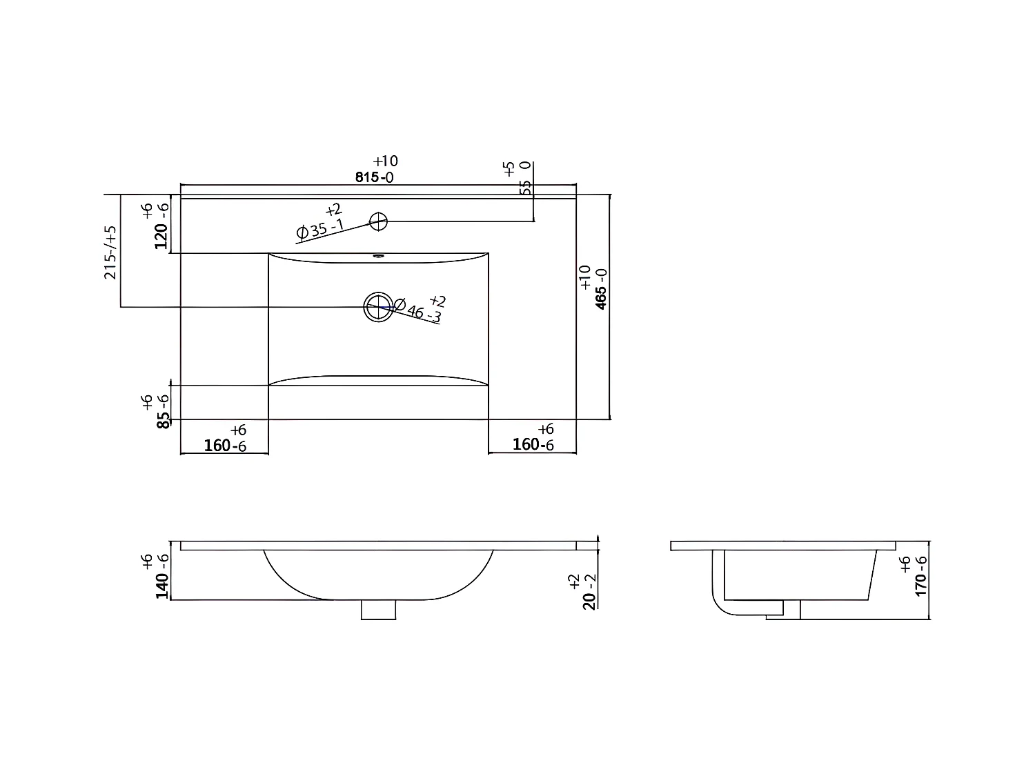 Waschbeckenunterschrank hängend mit Einbauwaschbecken - Streifenoptik - Weiß - 80 cm - PARMIZA