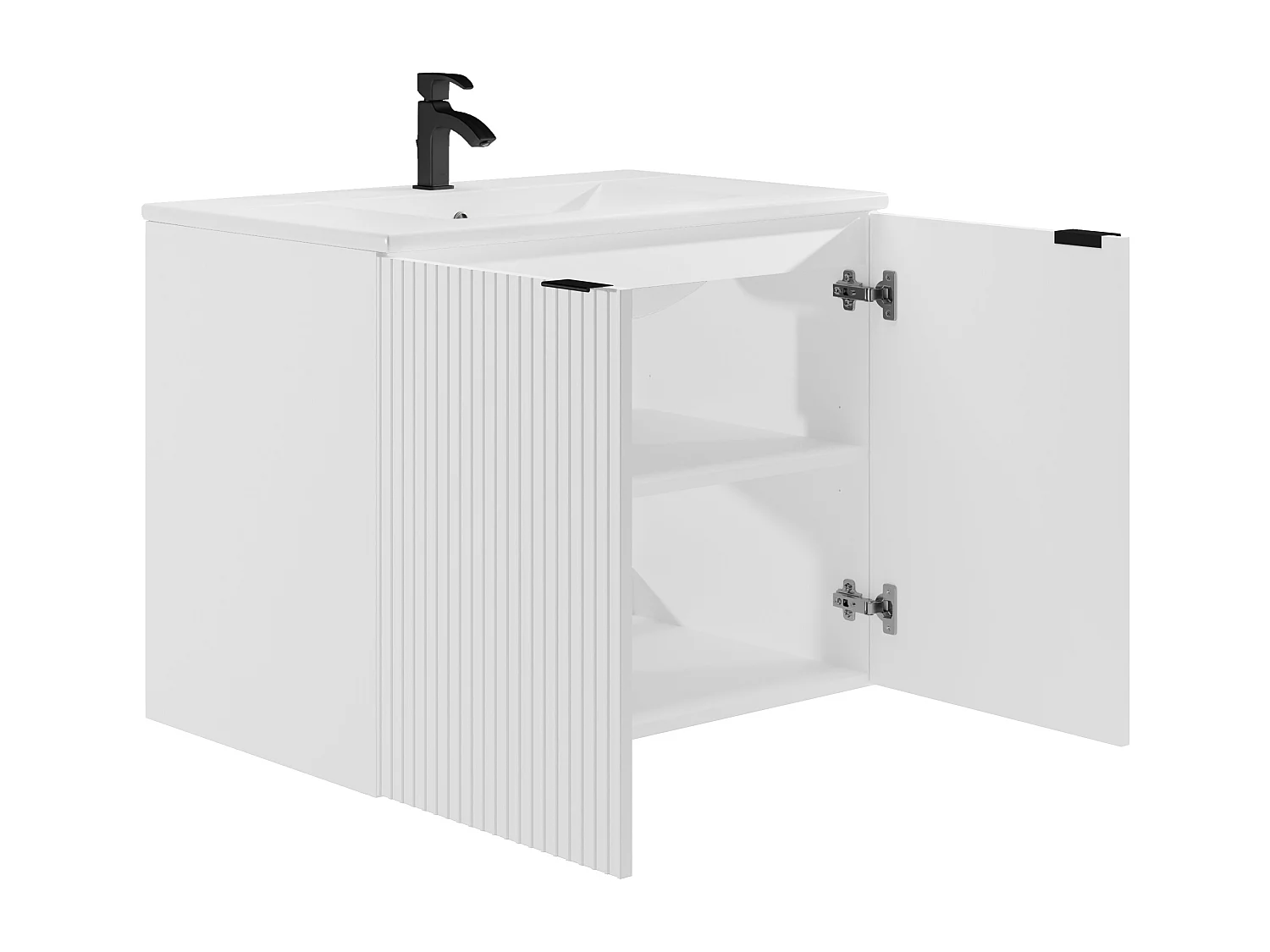 Mobile per bagno sospeso con scanalature e lavabo da incasso 80 cm Bianco - PARMIZA