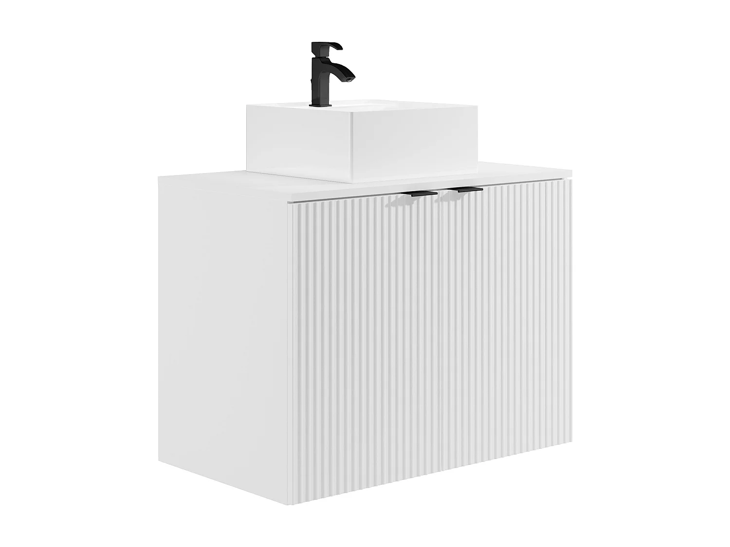 Mobile per bagno sospeso con scanalature e lavabo da appoggio 80 cm Bianco - PARMIZA