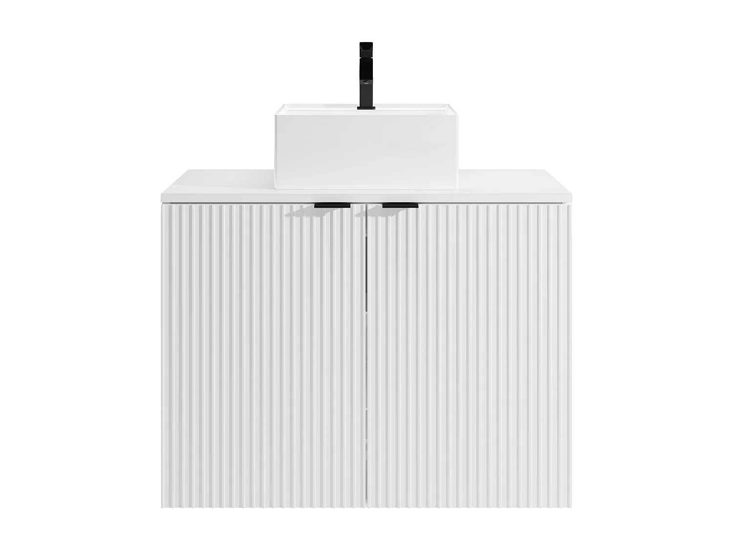 Mobile per bagno sospeso con scanalature e lavabo da appoggio 80 cm Bianco - PARMIZA