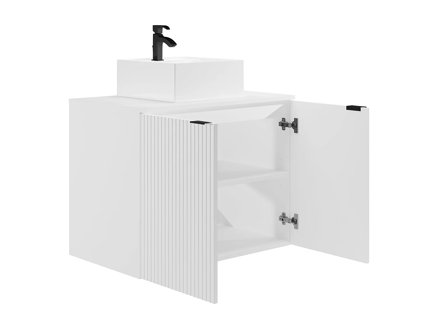 Mobile per bagno sospeso con scanalature e lavabo da appoggio 80 cm Bianco - PARMIZA