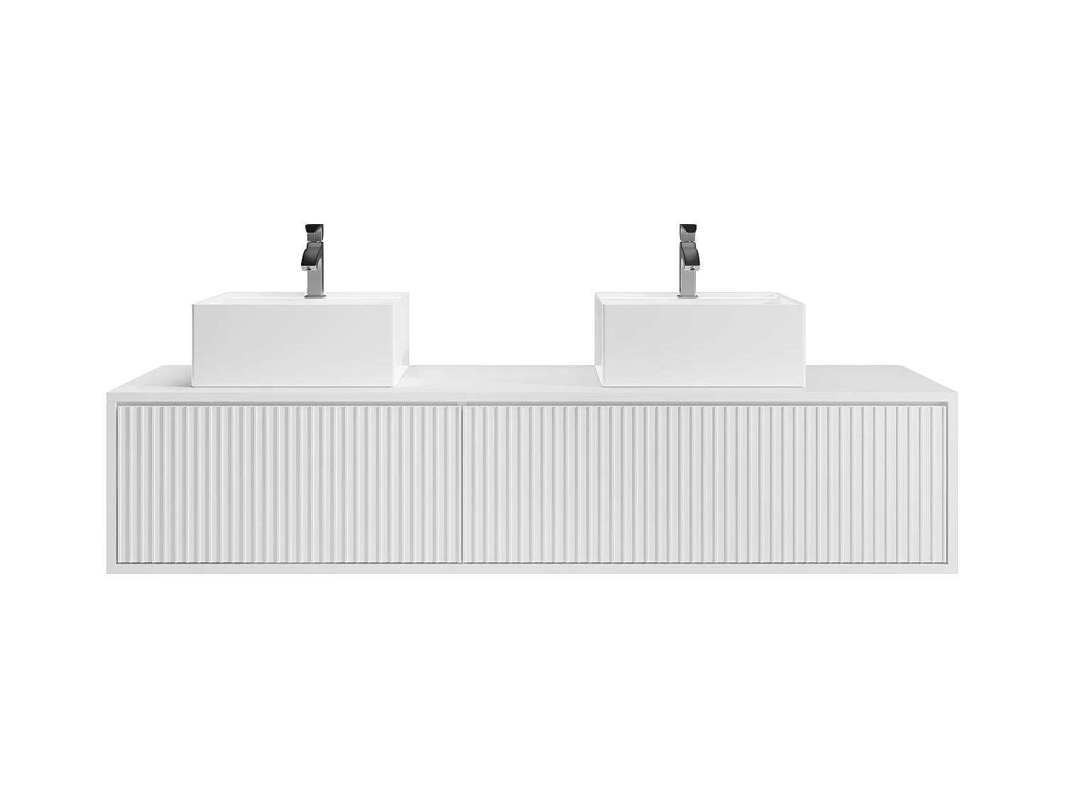 Mobile per bagno sospeso scanalato con lavabo doppio 150 cm Bianco - ARNEGA