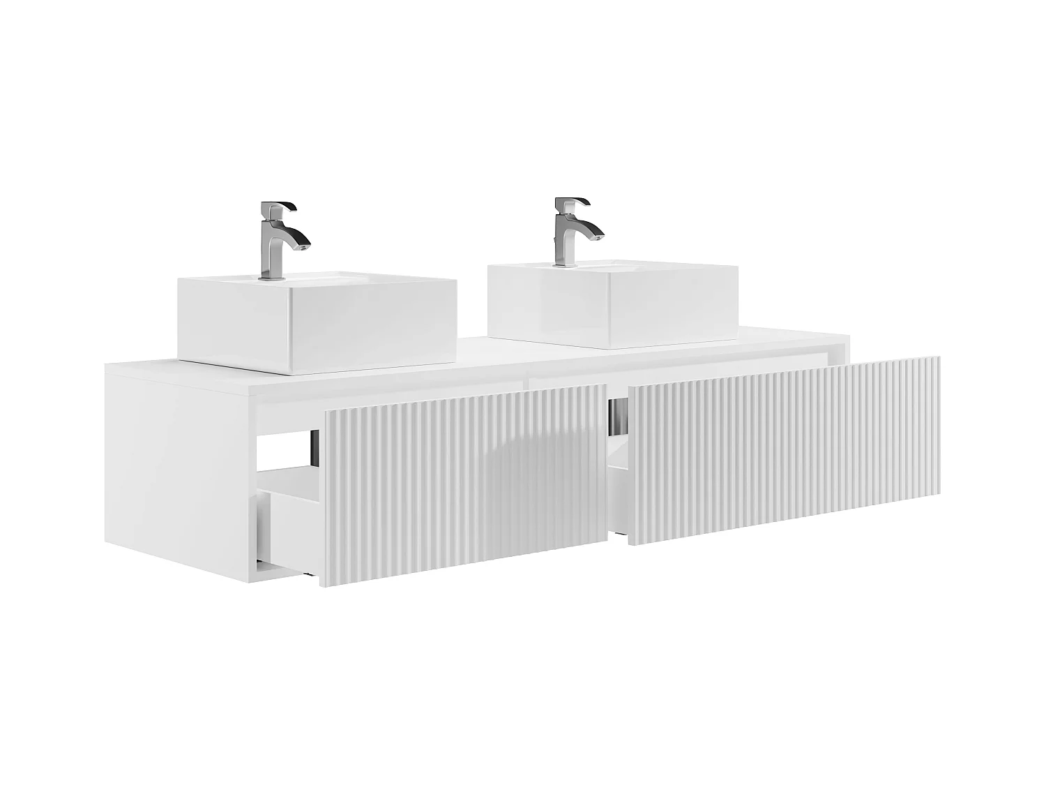 Mobile per bagno sospeso scanalato con lavabo doppio 150 cm Bianco - ARNEGA