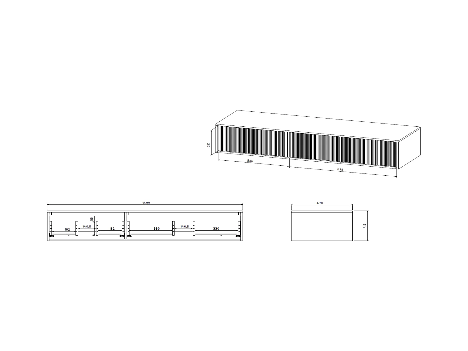 Mobile per bagno sospeso scanalato con lavabo doppio 150 cm Bianco - ARNEGA