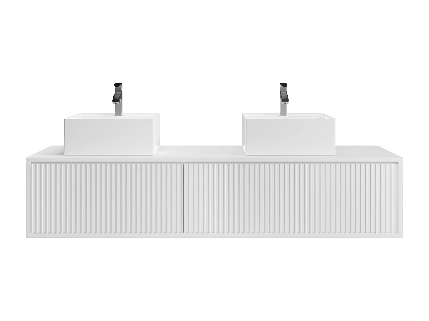 Meuble de salle de bain suspendu strié avec double vasque - Blanc - 150 cm - ARNEGA