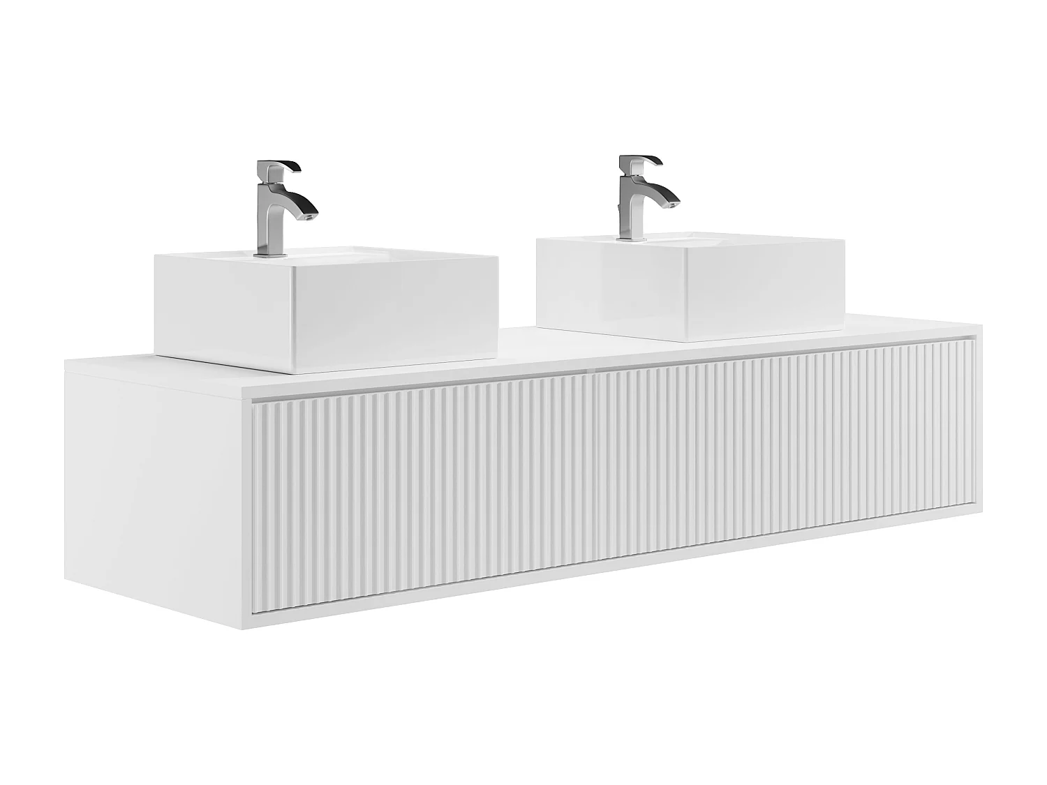 Meuble de salle de bain suspendu strié avec double vasque - Blanc - 150 cm - ARNEGA