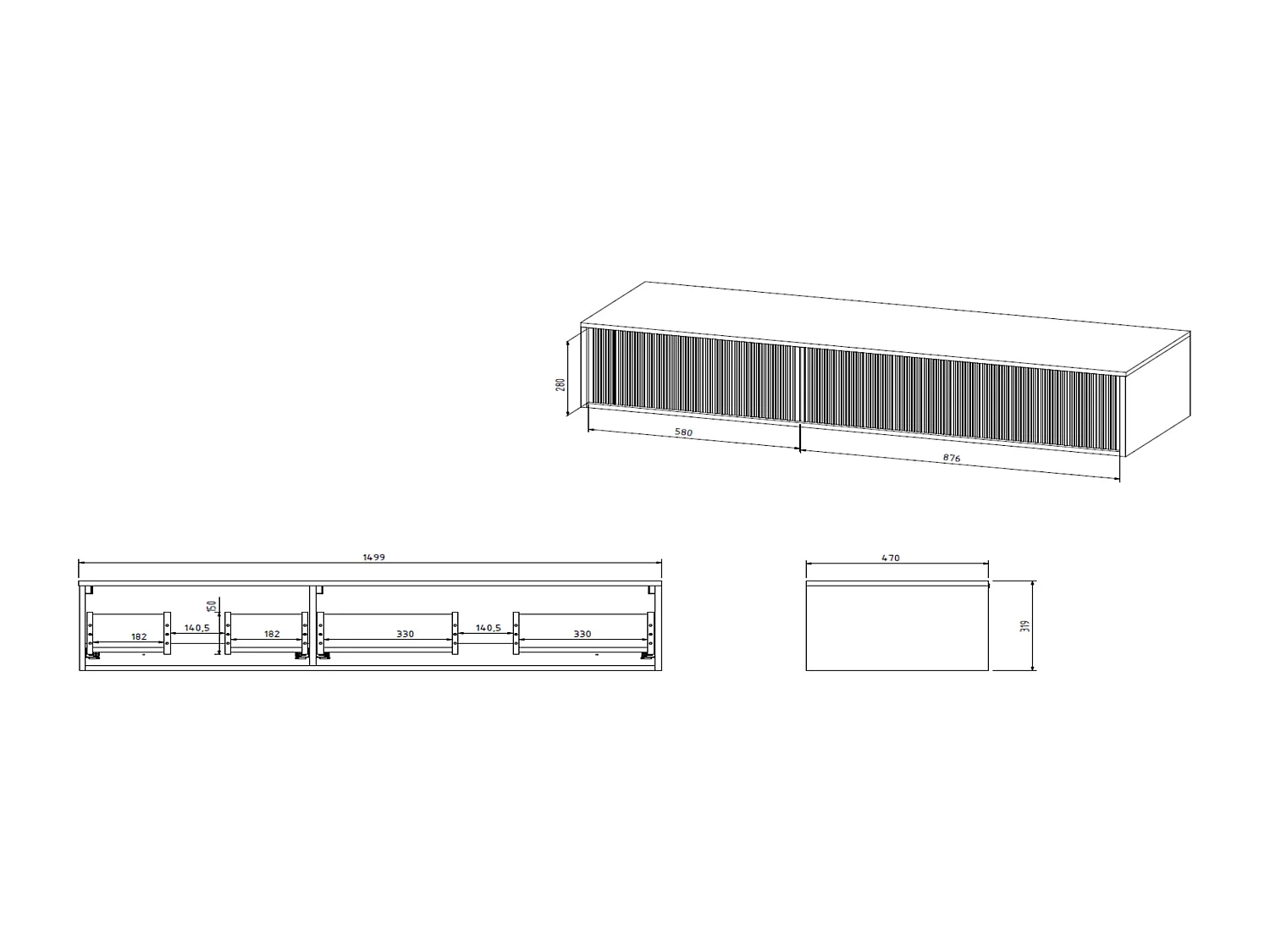 Meuble de salle de bain suspendu strié avec double vasque - Blanc - 150 cm - ARNEGA