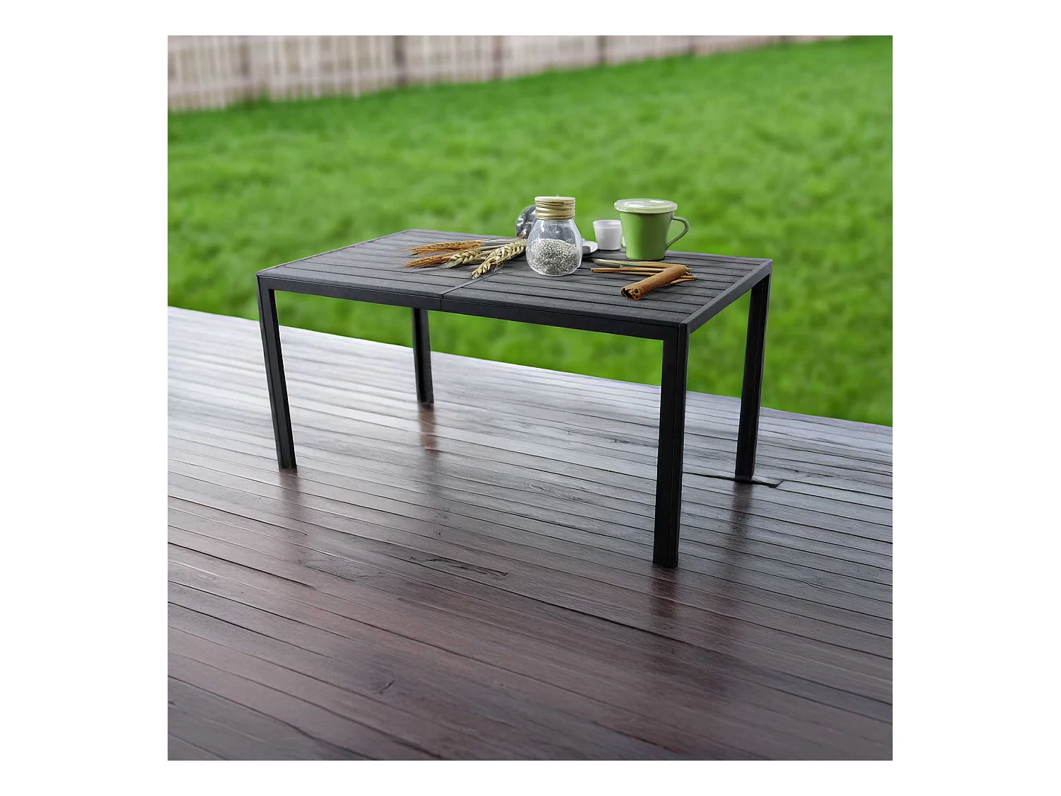 Giano - Table de jardin avec structure en aluminium et plan à effets à lattes horizontales 150x90cm