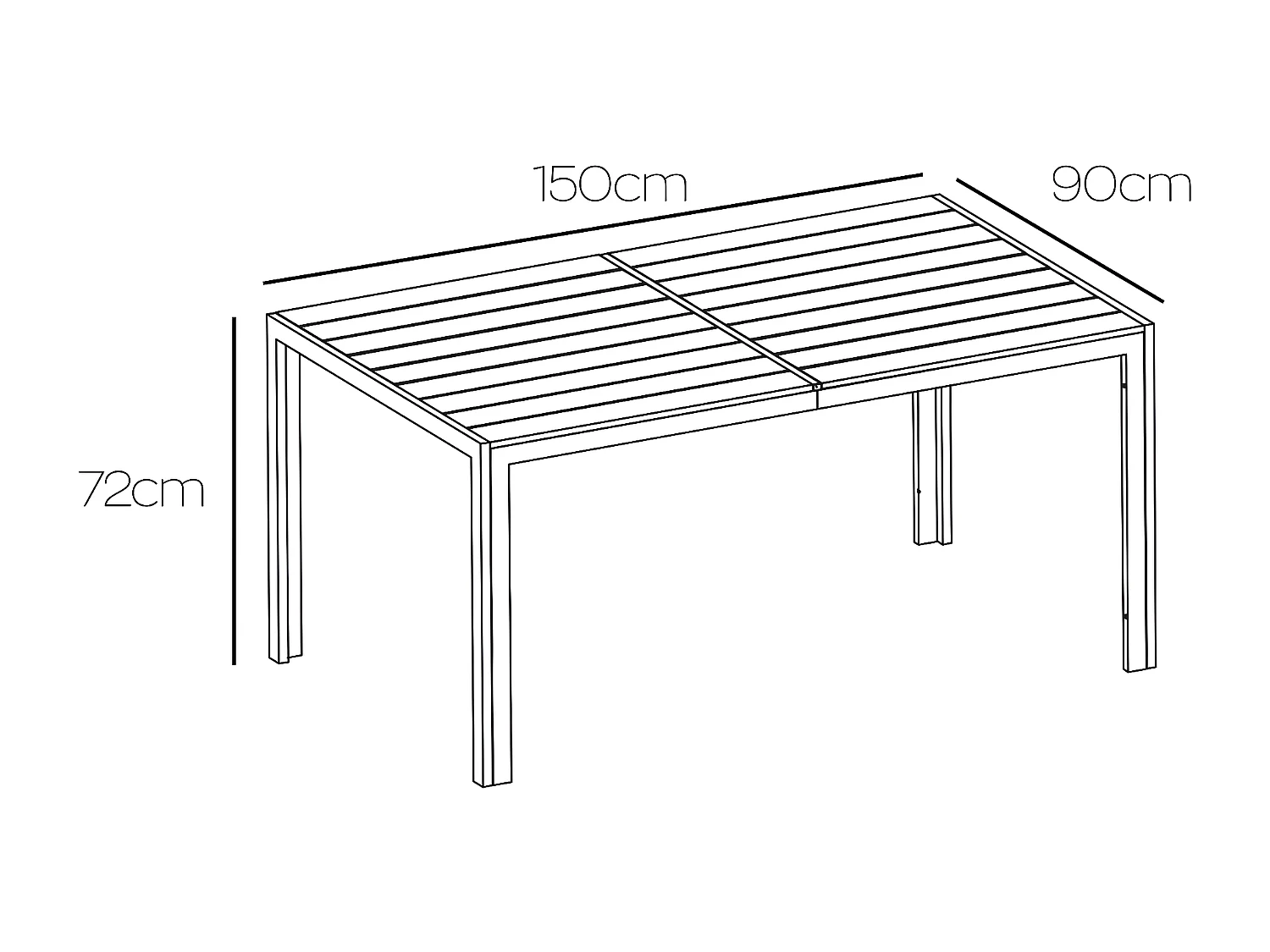 Giano - Table de jardin avec structure en aluminium et plan à effets à lattes horizontales 150x90cm