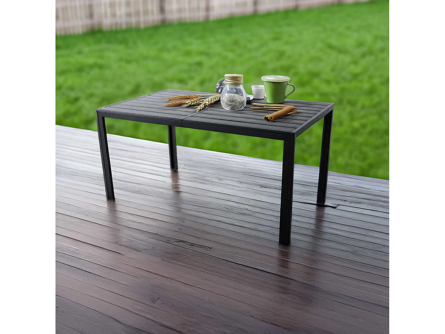 Giano - Table de jardin avec structure en aluminium et plan à effets à lattes horizontales 150x90cm