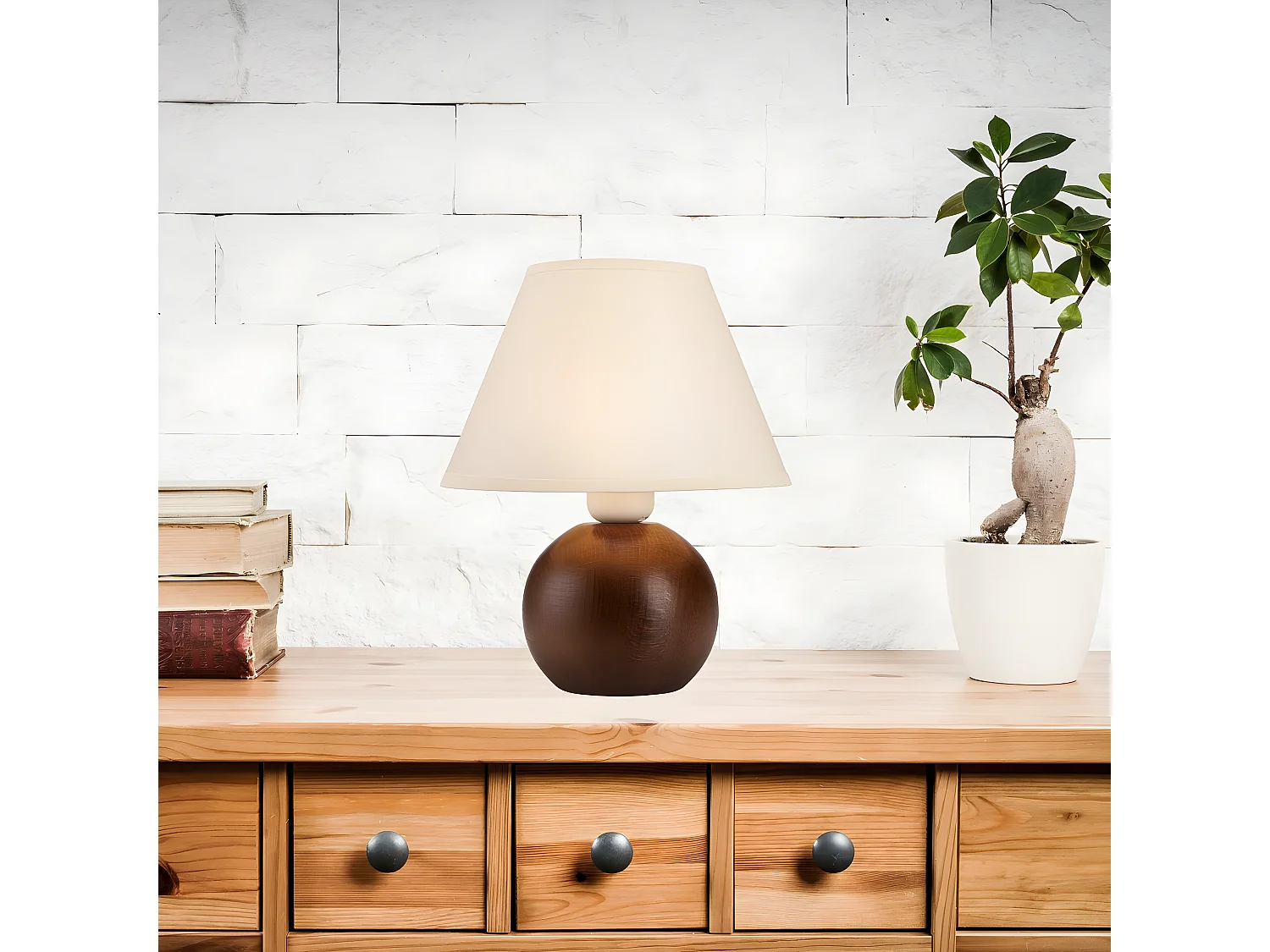Candeeiro de Mesa Ball 1, Castanho, 24x24x19 cm, Seven Design