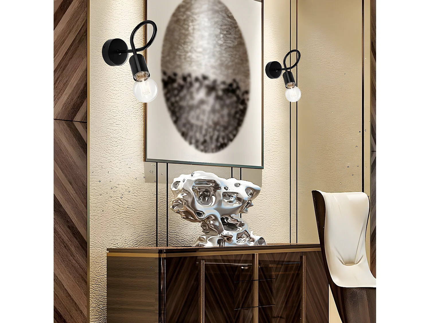 Applique Camilla, Noir, 8x8x18 cm, Seven Design