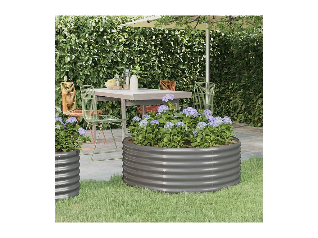 Canteiro elevado jardim 100x100x36 aço revestido a pó cinzento