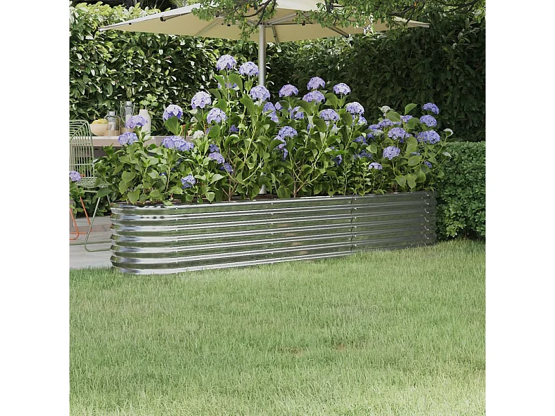 Jardinera arriate acero recubrimiento polvo plata 224x40x36 cm