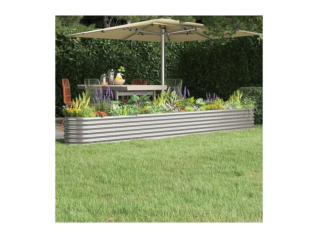 Canteiro elevado jardim 332x40x36cm aço revestido a pó prateado