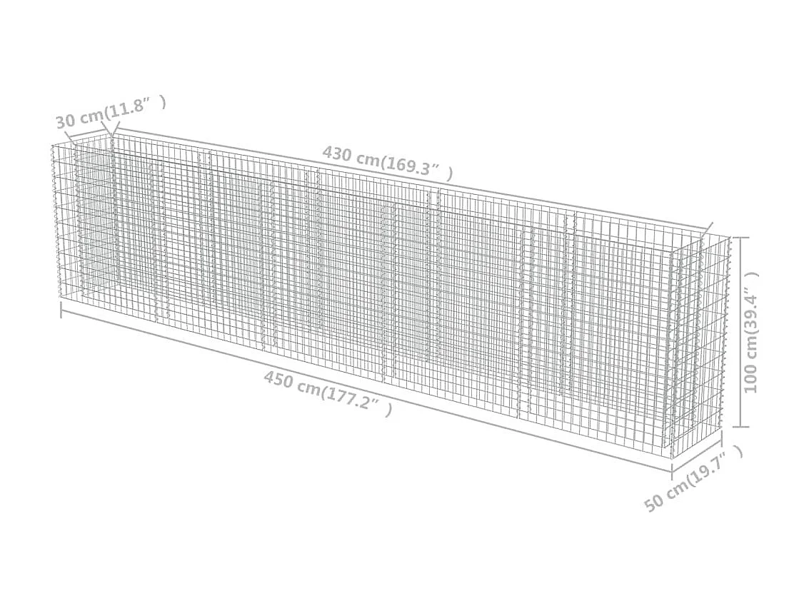 Lit surélevé à gabion Acier galvanisé 450x50x100 cm