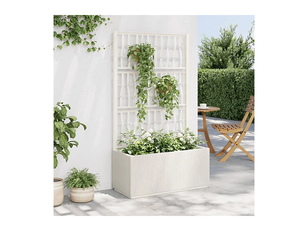 Jardinière avec treillis blanc 80x36x140 cm PP