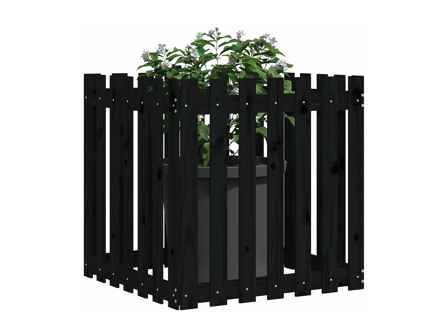 Jardinière avec design de clôture noir 70x70x70 cm pin massif