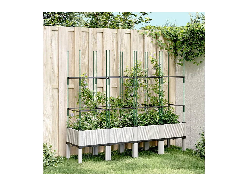 Jardinière avec treillis blanc 160x40x142,5 cm PP