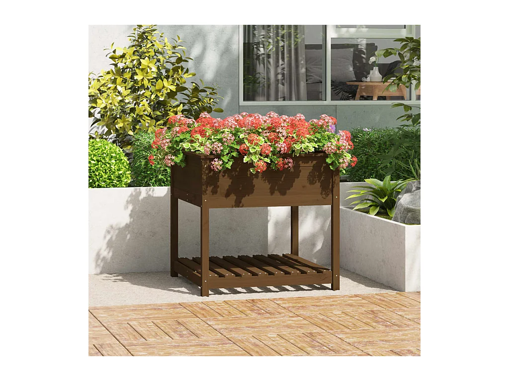 Jardinière avec étagère Marron miel 82,5x82,5x81 cm Bois de pin