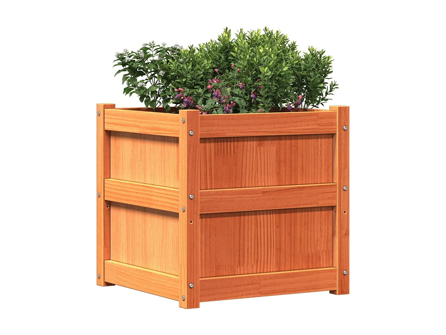 Jardinera exterior madera maciza pino marrón cera 50x50x50 cm