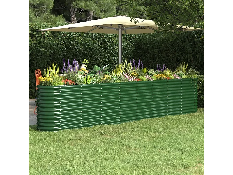 Canteiro elevado jardim 332x40x68 cm aço revestido a pó verde