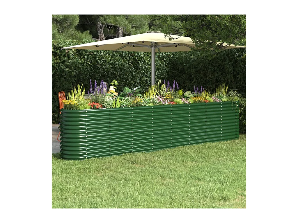 Lit surélevé de jardin Acier enduit de poudre 332x40x68 cm Vert