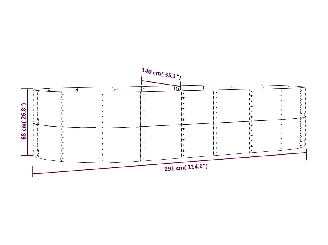 Jardinera arriate acero recubrimiento polvo verde 291x140x68 cm