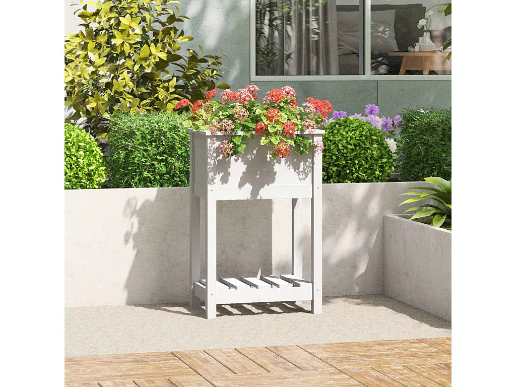 Jardinera de madera maciza de pino blanco 54x34,5x81 cm