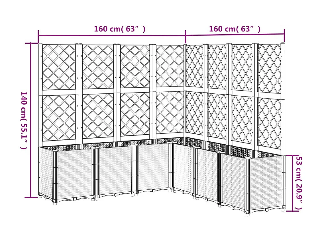 Jardinera con enrejado PP gris claro 160x160x140 cm