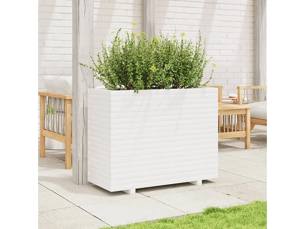 Jardinera de madera maciza de pino blanca 90x40x72 cm