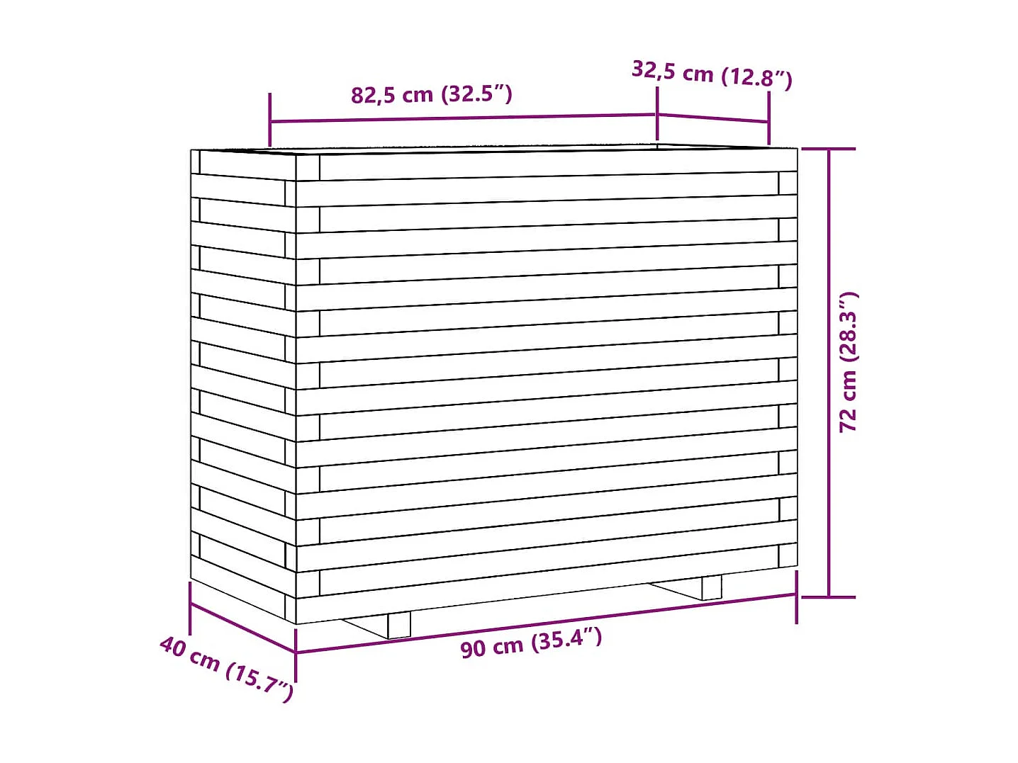Jardinera de madera maciza de pino blanca 90x40x72 cm