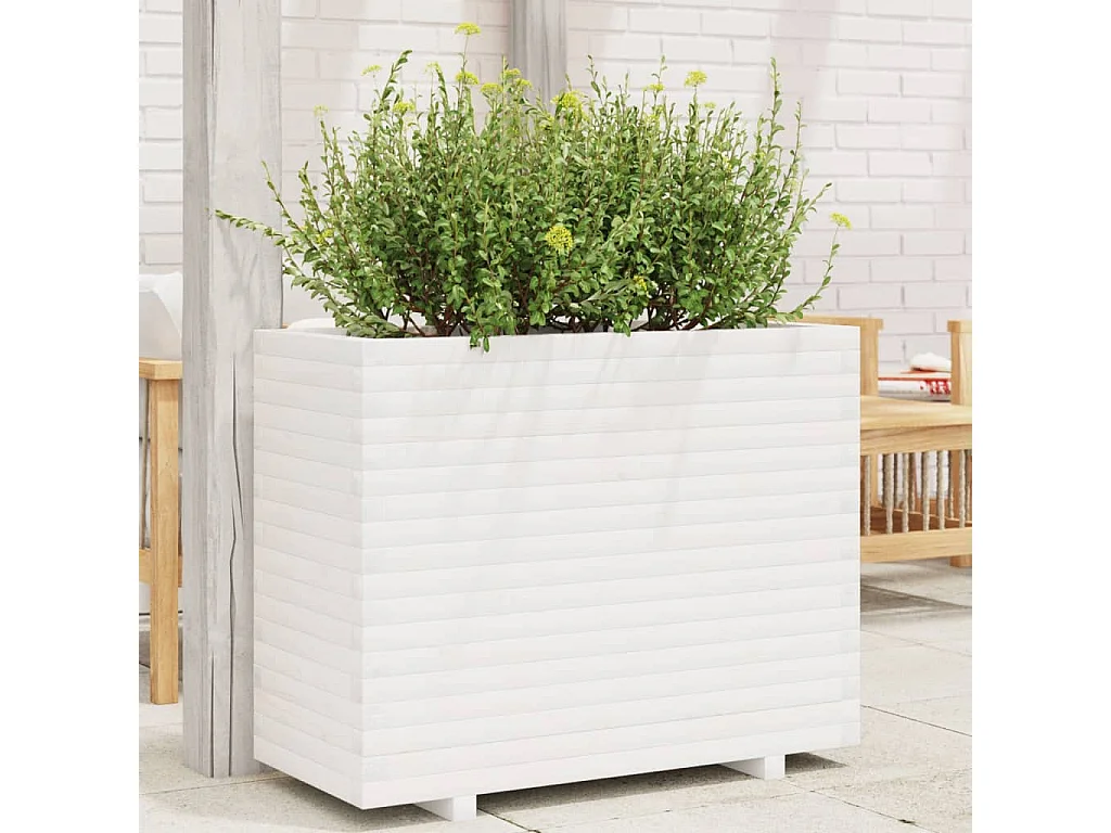 Jardinière blanc 90x40x72 cm bois de pin massif