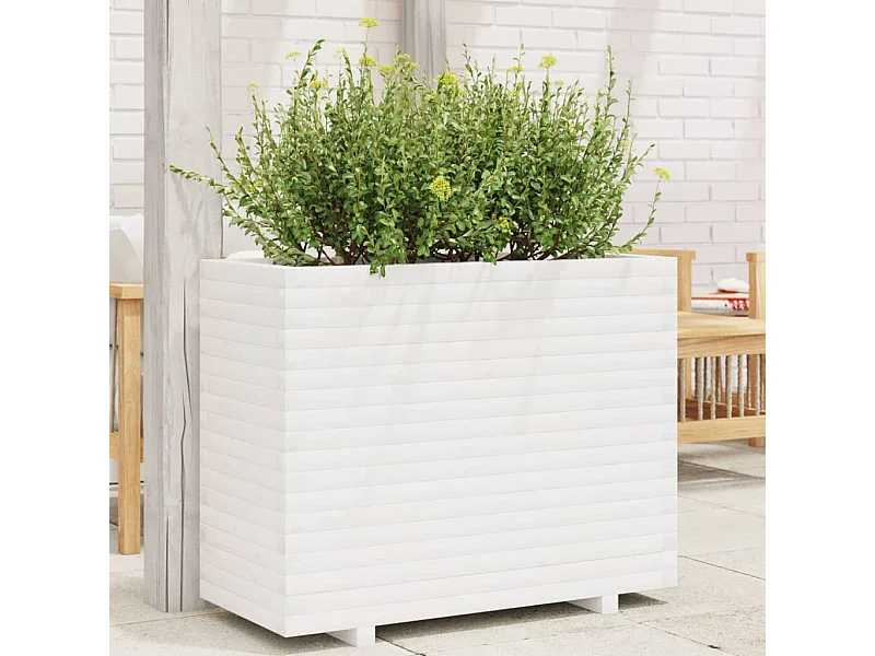 Jardinera de madera maciza de pino blanca 90x40x72 cm