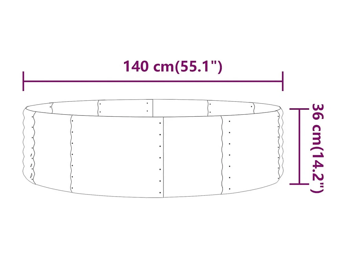Canteiro elevado jardim 140x140x36 aço revestido a pó antracite