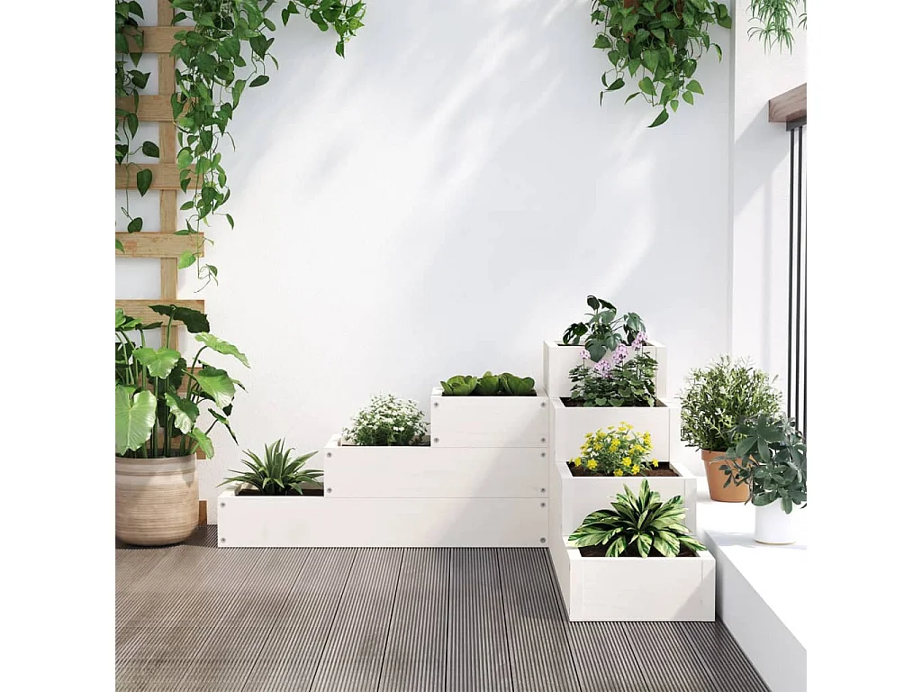 Floreira de jardim c/ 4 níveis 80,5x79x36cm pinho maciço branco