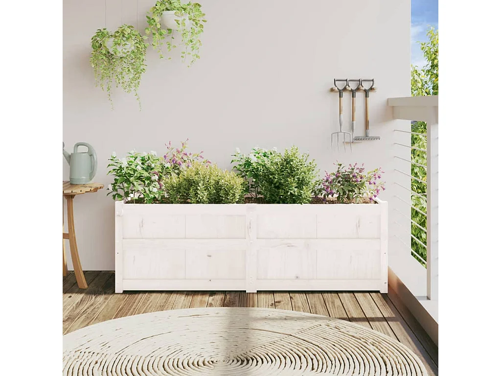 Vaso/floreira de jardim 150x50x50cm madeira pinho maciça branco