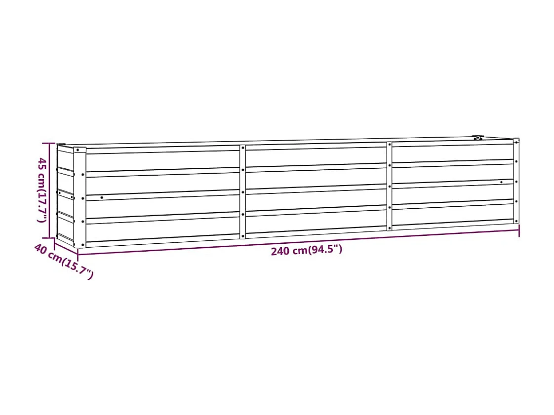 Lit surélevé de jardin rouillé 240x40x45 cm acier corten