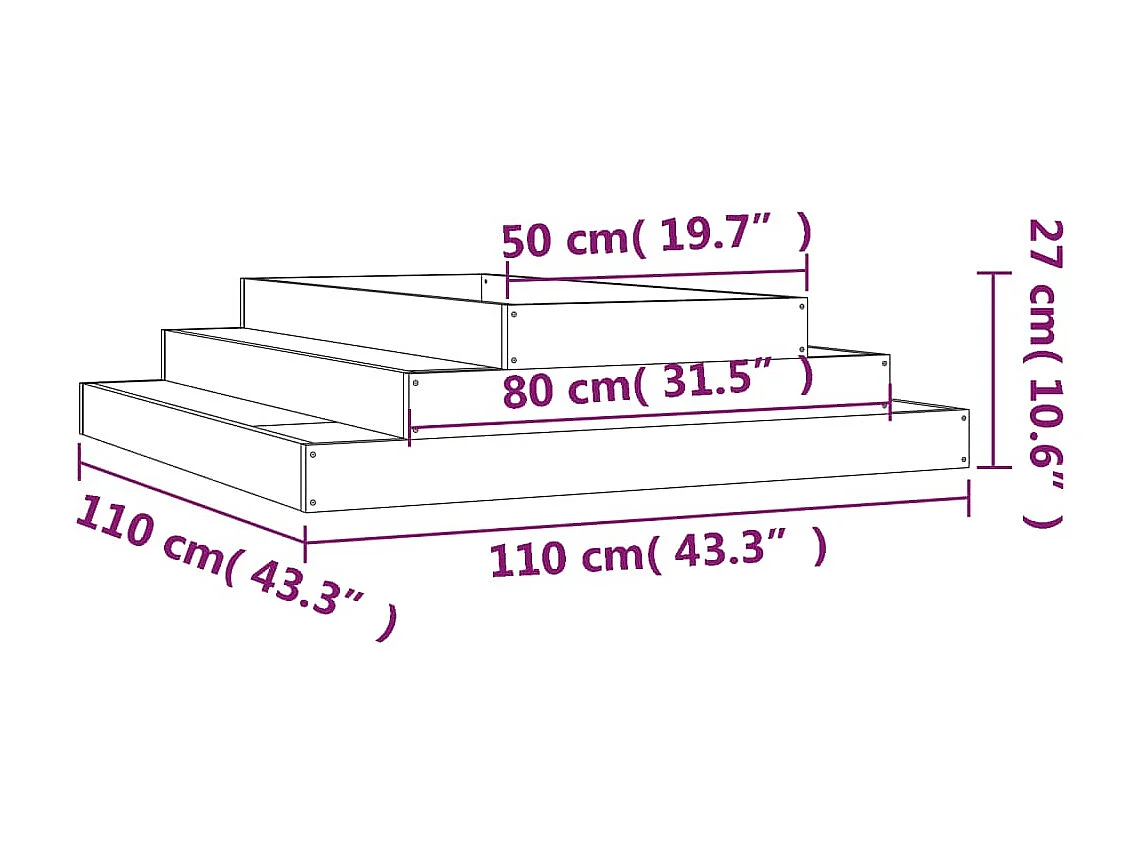 Vaso/floreira 110x110x27 cm pinho maciço branco