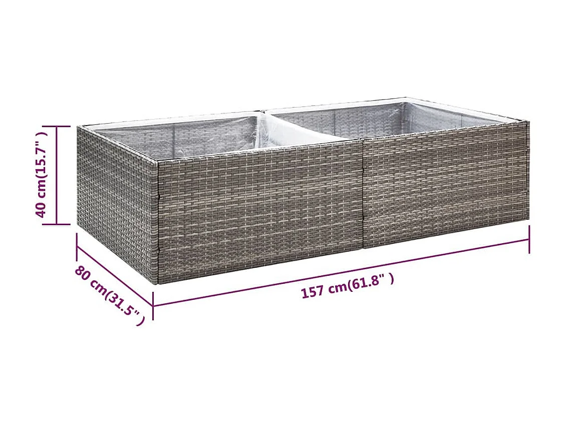 Vaso/floreira de jardim 157x80x40 cm vime PE cinzento