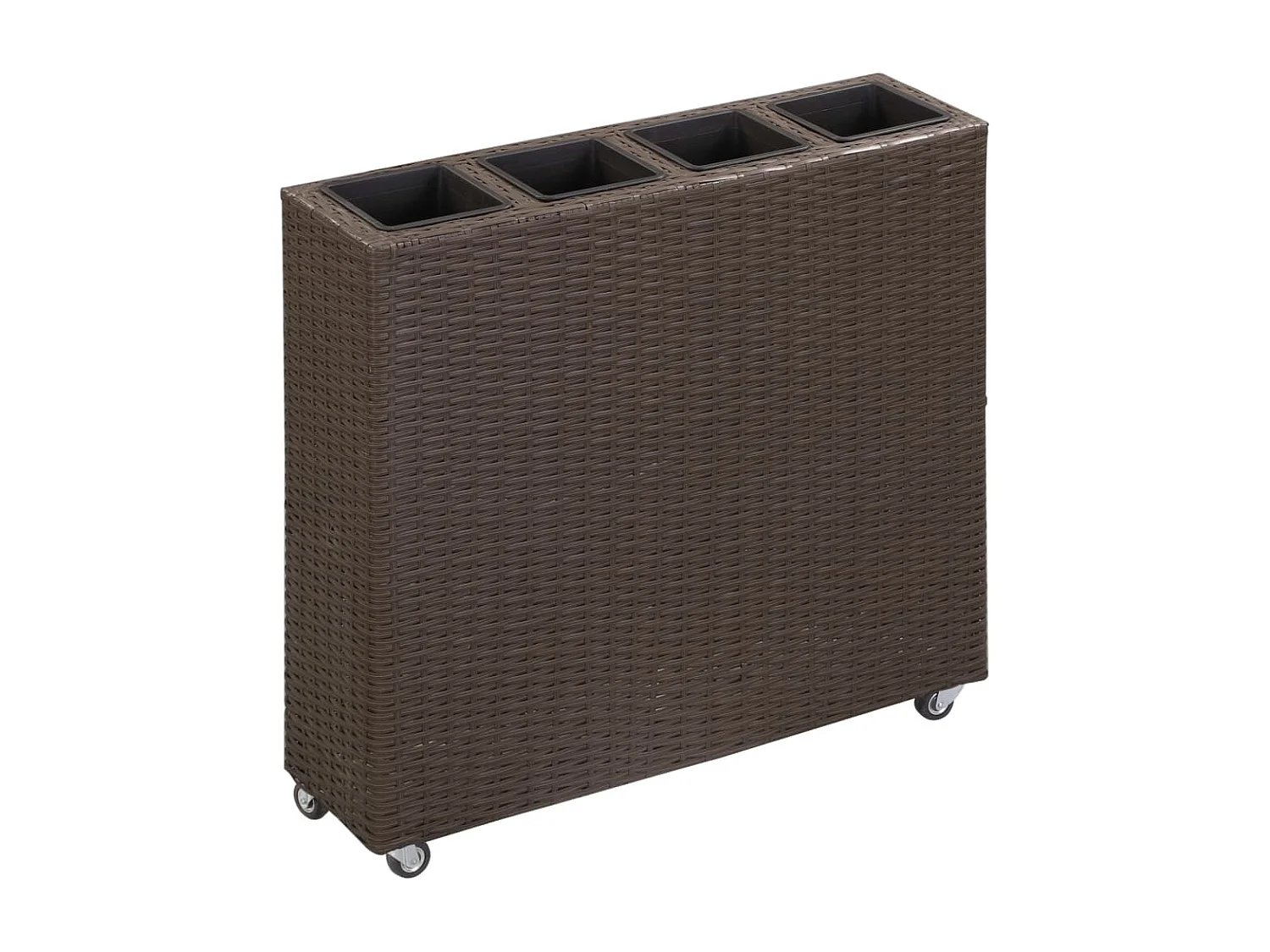 Arriate con 4 macetas de ratán sintético negro 80x22x79 cm