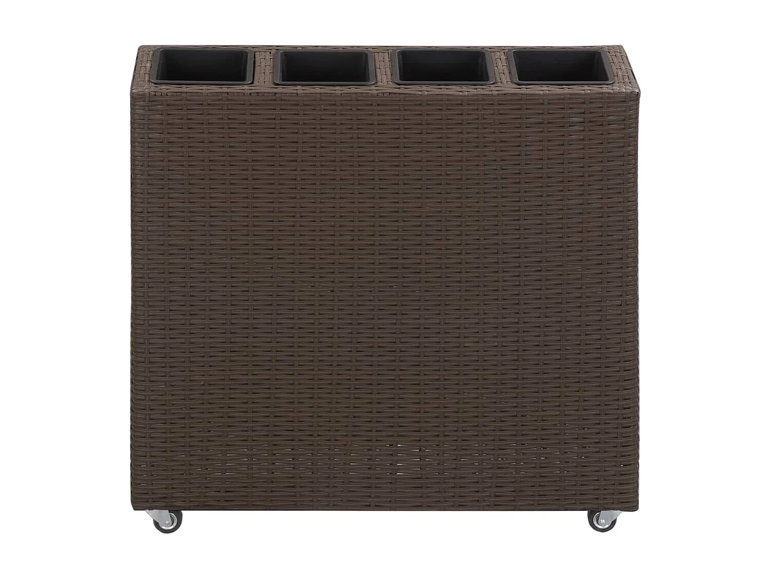 Arriate con 4 macetas de ratán sintético negro 80x22x79 cm