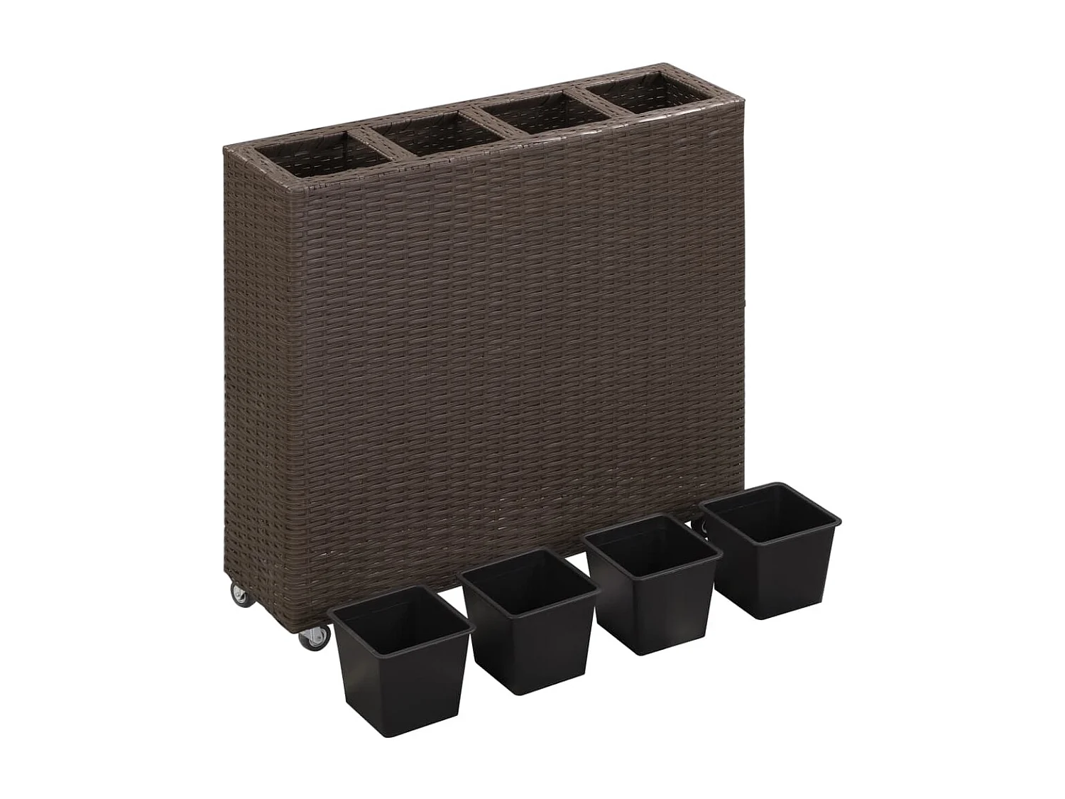 Arriate con 4 macetas de ratán sintético negro 80x22x79 cm